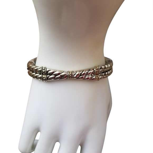 VINTAGE SILVERTONE CABLE ROPE DESIGN HINGED STATEMENT BRACELET - Picture 1 of 6